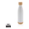 Vakuum stainless steel flaska med kork och botten i bambu vit | Inget reklamtryck | Inte tillgängligt | Inte tillgängligt