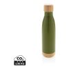 Vakuum stainless steel flaska med kork och botten i bambu grön | Inget reklamtryck | Inte tillgängligt | Inte tillgängligt