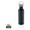 Modern stainless steel flaska med bambulock blå