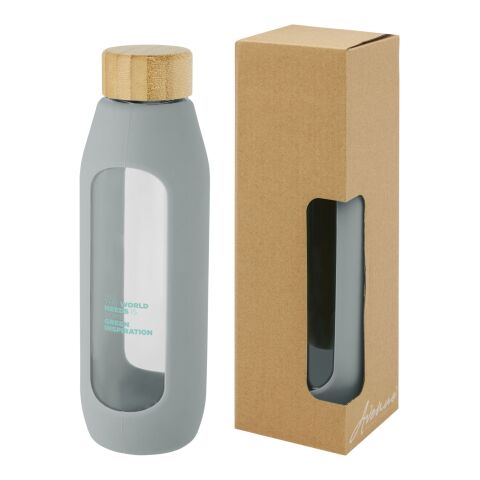 Tidan 600 ml flaska i borosilikatglas med silikongrepp Standard | grå | Inget reklamtryck | Inte tillgängligt | Inte tillgängligt