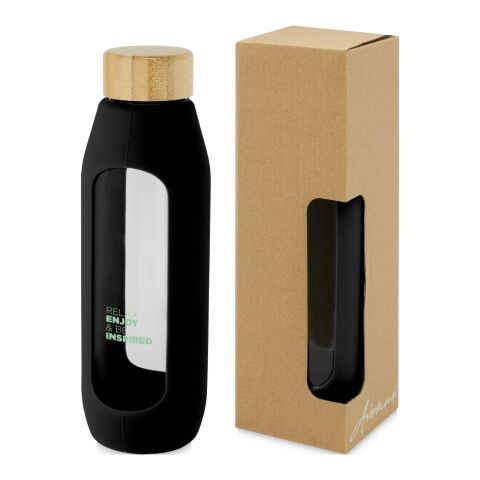 Tidan 600 ml flaska i borosilikatglas med silikongrepp Standard | svart | Inget reklamtryck | Inte tillgängligt | Inte tillgängligt