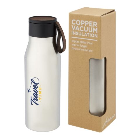 Ljungan 500 ml vakuumisolerad kopparflaska i rostfritt stål med PU-läderrem och lock Silver