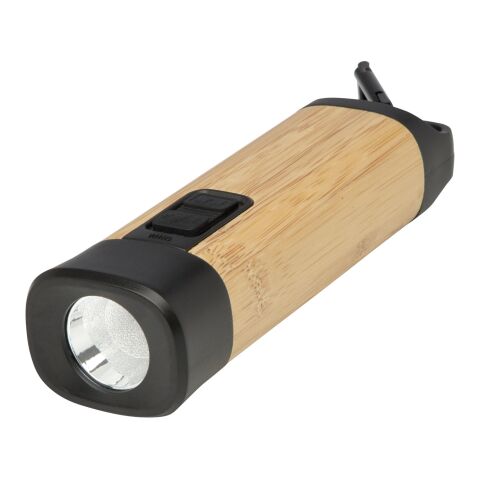 Kuma ficklampa med karbinhake av bambu och RCS-återvunnen plast Standard | beige | Inget reklamtryck | Inte tillgängligt | Inte tillgängligt