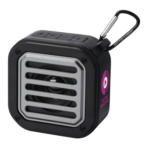 Solo soldriven Bluetooth®-högtalare med karbinhake på 3 W av IPX5 RCS-återvunnen plast Standard | svart | Inget reklamtryck | Inte tillgängligt | Inte tillgängligt