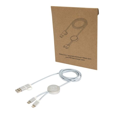 Alasia 5-i-1 150 cm datasynkroniserings- och 27 W snabbladdningskabel av återvunnen aluminium och plast Standard | Silver | Inget reklamtryck | Inte tillgängligt | Inte tillgängligt