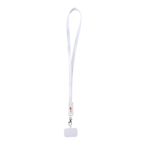Franz nyckelband för smartphone av återvunnen plast med inbyggd datasynkroniseringskabel och 65 W snabbladdande 5-i-1-kabel Standard | vit | Inget reklamtryck | Inte tillgängligt | Inte tillgängligt | Inte tillgängligt