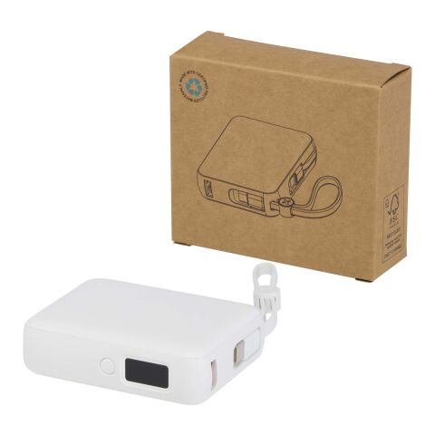 Acrux 10 000 mAh 35 W powerbank för surfplattor med inbyggd Type-C-kabel – tillverkad av återvunnen plast Standard | vit | Inget reklamtryck | Inte tillgängligt | Inte tillgängligt