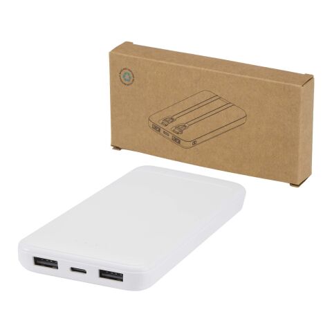 Adhil 10 000 mAh 10 W powerbank av återvunnen plast med två inbyggda kablar Standard | vit | Inget reklamtryck | Inte tillgängligt | Inte tillgängligt
