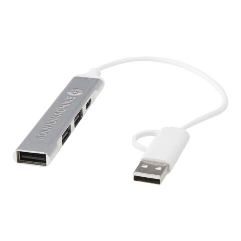 Alkaid 4-portars USB-A- och Typ-C-hubb med dubbla ingångar av återvunnen aluminium Standard | Silver | Inget reklamtryck | Inte tillgängligt | Inte tillgängligt
