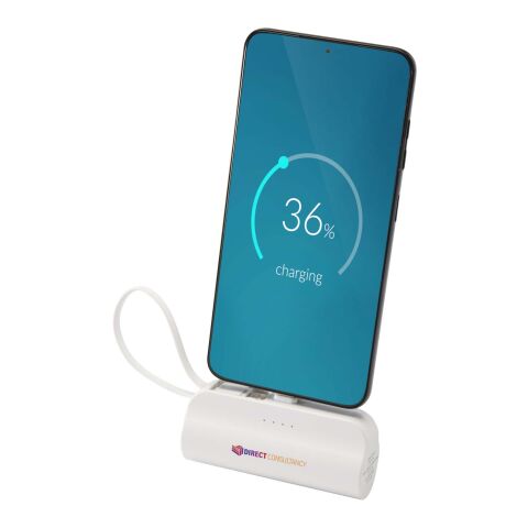 Alnair 5 000 mAh 10 W Type-C powerbank av återvunnen plast med inbyggt flipstativ och 2-i-1-kabel Standard | vit | Inget reklamtryck | Inte tillgängligt | Inte tillgängligt