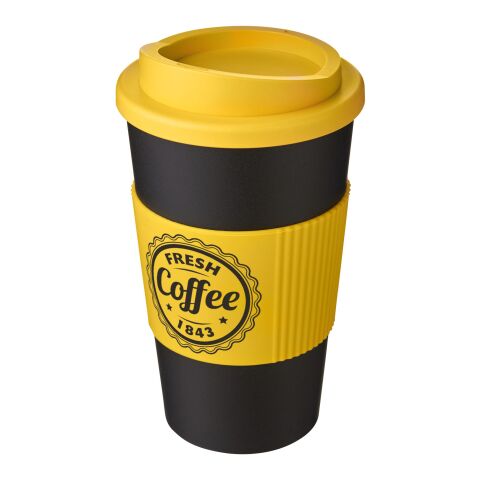 Americano® 350 ml isolerad termos med grepp Gul-Svart | 1-färgat Skärmtryck | kopp | 228 mm x 73 mm