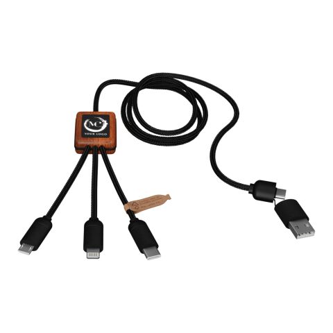 SCX.design C38 3-i-1 rPET-laddningskabel med upplyst logotyp och fyrkantigt trähölje