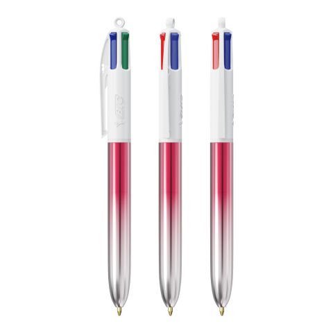 BIC® 4 Colours® Bicolor + Lanyard rosaröd | 1-färgat Skärmtryck | Pennkropp-höger klips | 30.00 mm x 43.00 mm