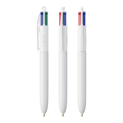 BIC® 4 Colours kulpenna Vit | 1-färgat Skärmtryck | Pennkropp-höger klips | 30.00 mm x 43.00 mm