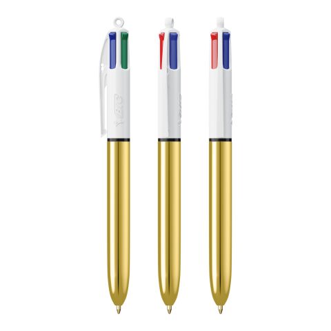 BIC® 4 Colours Shine kulpenna vit-guld | 1-färgat Skärmtryck | Pennkropp-Klips centrerad | 30.00 mm x 43.00 mm
