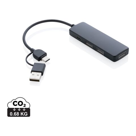 USB hub i RSC återvunnen plast med dubbel input svart | Inget reklamtryck | Inte tillgängligt | Inte tillgängligt
