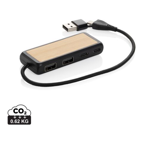Link USB-hubb i RCS återvunnen plast och bambu svart | Inget reklamtryck | Inte tillgängligt | Inte tillgängligt