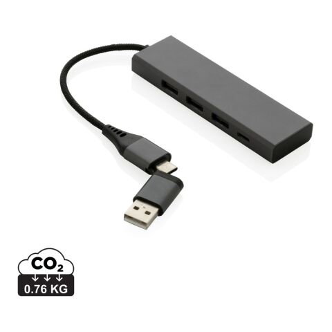 Terra hub med 3 USB portar i RCS återvunnen aluminium grå | Inget reklamtryck | Inte tillgängligt | Inte tillgängligt