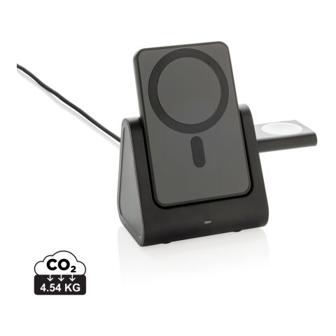 Powerbase 3-i-1-laddare med powerbank i RCS återvunnen plast svart | Inget reklamtryck | Inte tillgängligt | Inte tillgängligt