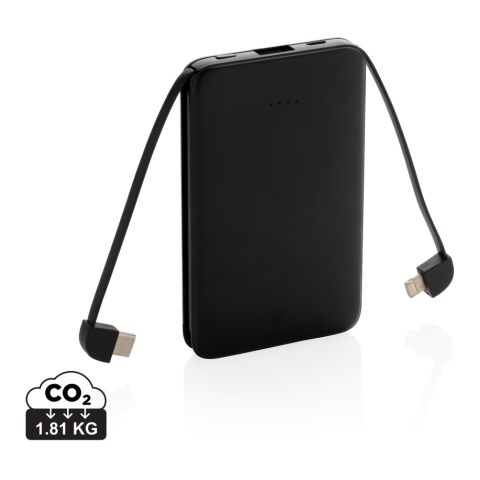 5.000 mAh powerbank i fickformat med integrerade kablar svart | Inget reklamtryck | Inte tillgängligt | Inte tillgängligt