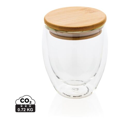 Dubbelväggigt borosilikatglas med bambulock, 250ml vit | Inget reklamtryck | Inte tillgängligt | Inte tillgängligt
