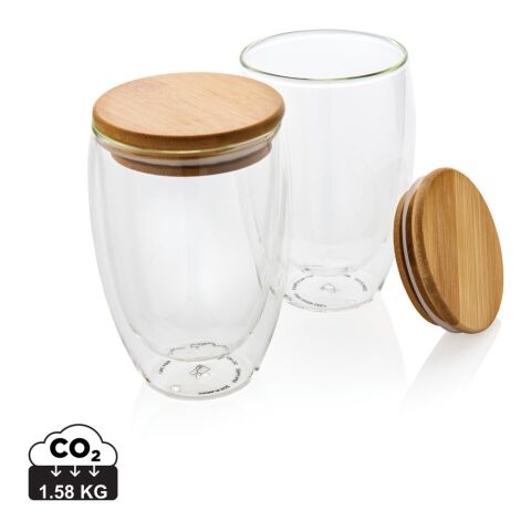 Dubbelväggigt borosilikatglas med bambulock, 350ml, 2-pack