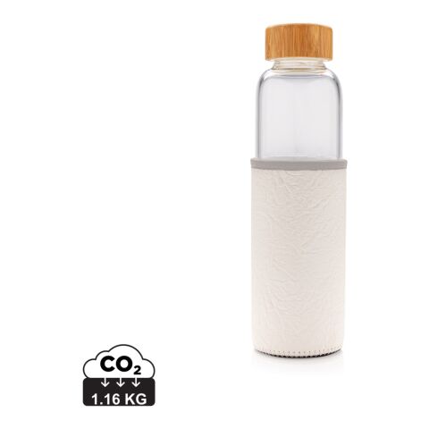 Glasflaska med texturerad PU-sleeve vit-grå | Inget reklamtryck | Inte tillgängligt | Inte tillgängligt