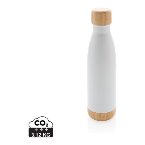 Vakuum stainless steel flaska med kork och botten i bambu vit | Inget reklamtryck | Inte tillgängligt | Inte tillgängligt