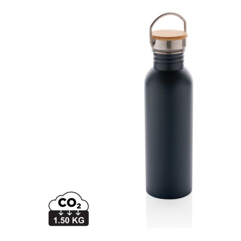 Modern stainless steel flaska med bambulock blå