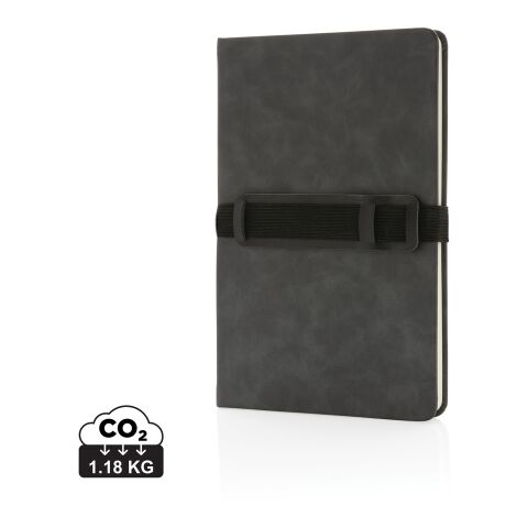 A5 hardcover PU anteckningsbok med mobil och-pennhållare grå | Inget reklamtryck | Inte tillgängligt | Inte tillgängligt