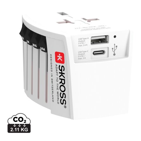 SKROSS World Travel Adapter MUV 2-polig med USB A och C vit | Inget reklamtryck | Inte tillgängligt | Inte tillgängligt