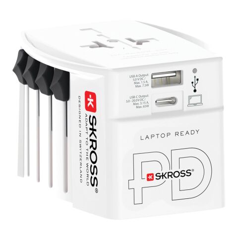 SKROSS World Travel Adapter MUV 65W PD med USB C-kabel vit | Inget reklamtryck | Inte tillgängligt | Inte tillgängligt