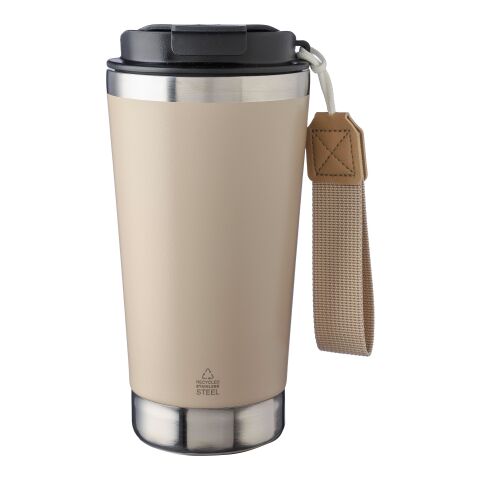 Recycled stainless steel double-walled drinking mug 500 ml Kayla beige | Inget reklamtryck | Inte tillgängligt | Inte tillgängligt