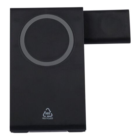 Recycled ABS 3-in-1 magnetic wireless charger Valerio Svart | Inget reklamtryck