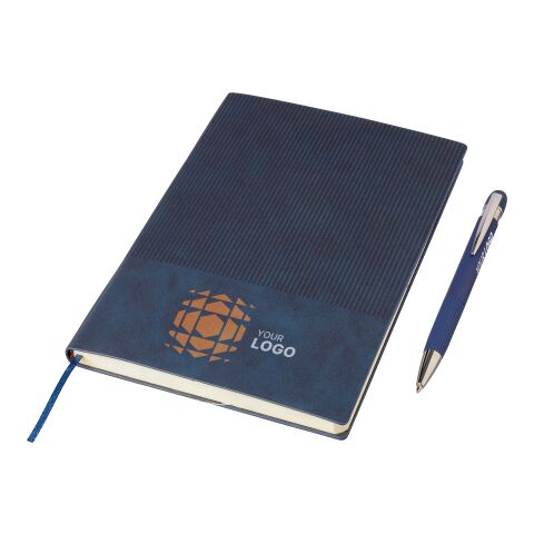 Recycled PU notebook (A5) and ballpen set Tarek Blå | Inget reklamtryck