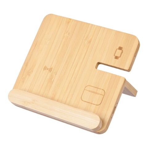 Wireless charger Tribu | Recycled bamboo | 3-in-1 Brun