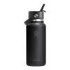 Hydro Flask Wide Mouth 946ml isolerad vattenflaska i rostfritt stål med lock med sugrör Vit