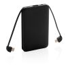 5.000 mAh powerbank i fickformat med integrerade kablar svart
