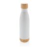 Vakuum stainless steel flaska med kork och botten i bambu vit | Inget reklamtryck | Inte tillgängligt | Inte tillgängligt