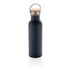 Modern stainless steel flaska med bambulock blå