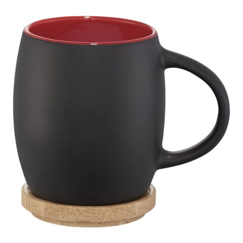 Hearth keramisk mugg med trä lock/fat Svart-Röd