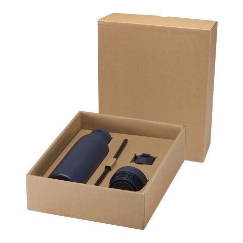 Illuminate 650 ml vattenflaska av RCS-certifierat återvunnet rostfritt stål med dubbelvägg, med 3 olika lock Standard | Mörkblå | Inget reklamtryck | Inte tillgängligt | Inte tillgängligt