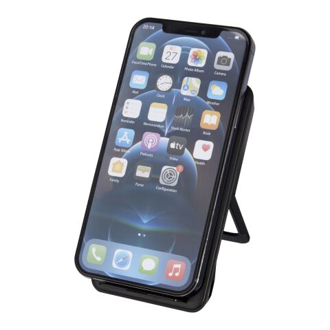 Loop 10 W trådlös laddningsplatta av återvunnen plast med telefonställ Standard | svart | Inget reklamtryck | Inte tillgängligt | Inte tillgängligt