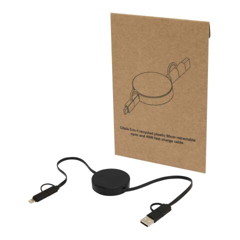 Citala 5-i-1 90 cm utdragbar datasynkroniserings- och 40 W snabbladdningskabel av återvunnen plast Standard | svart | Inget reklamtryck | Inte tillgängligt | Inte tillgängligt