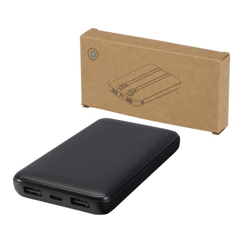 Adhil 10 000 mAh 10 W powerbank av återvunnen plast med två inbyggda kablar Standard | Svart | Inget reklamtryck | Inte tillgängligt | Inte tillgängligt