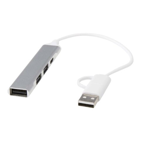 Alkaid 4-portars USB-A- och Typ-C-hubb med dubbla ingångar av återvunnen aluminium Standard | Silver | Inget reklamtryck | Inte tillgängligt | Inte tillgängligt