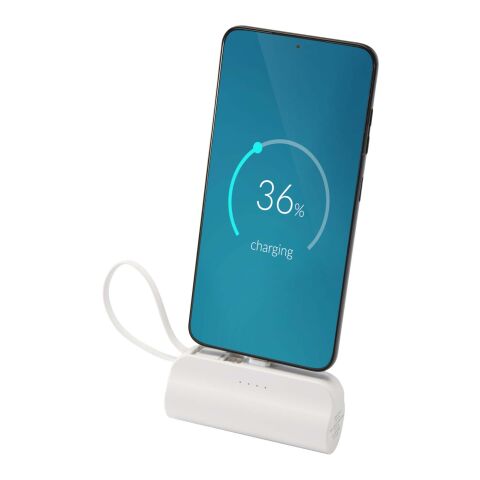 Alnair 5 000 mAh 10 W Type-C powerbank av återvunnen plast med inbyggt flipstativ och 2-i-1-kabel Standard | Vit | Inget reklamtryck | Inte tillgängligt | Inte tillgängligt
