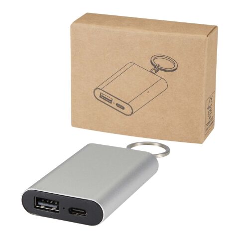 Arcturus 2 000 mAh powerbank i återvunnet aluminium med nyckelring Standard | Silver | Inget reklamtryck | Inte tillgängligt | Inte tillgängligt