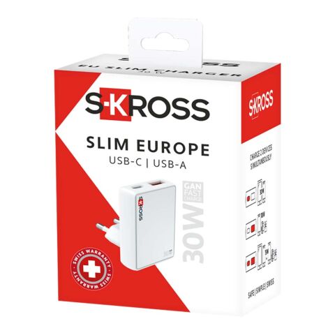 SKROSS® Slim 30W väggladdare för Europa vit