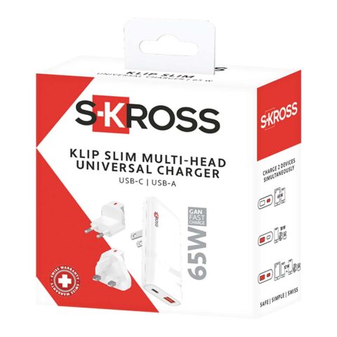 SKROSS® Klip Slim 65W laddare med flera uttag vit